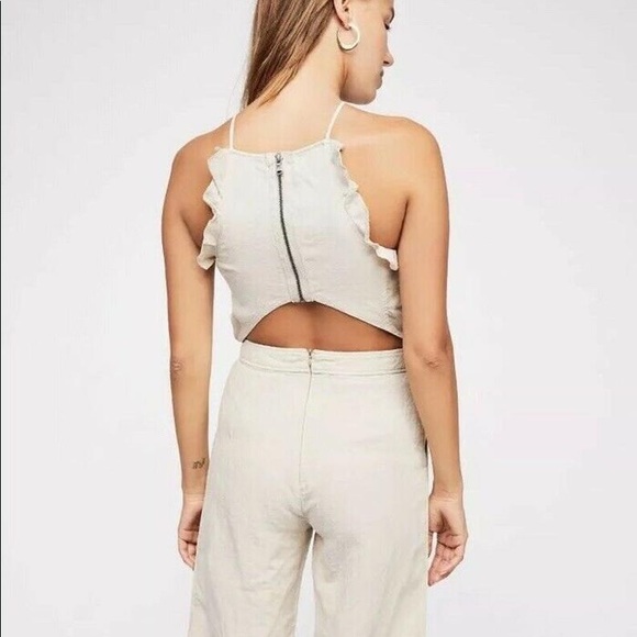 Free People Blank NYC Linen Frayed Ruffle Jumpsuit - Picture 2 of 4